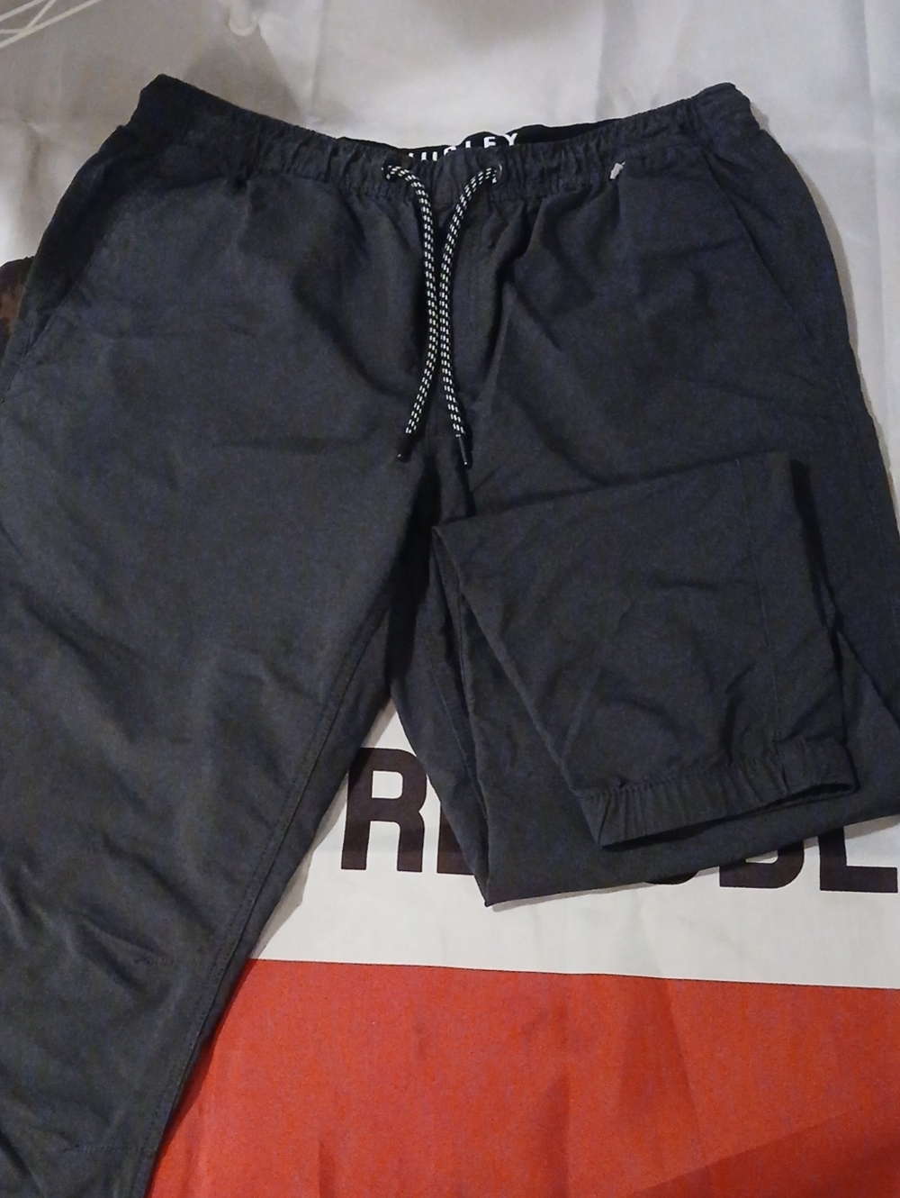 Hurley Men's Black Elastic Waist Joggers with Drawstring